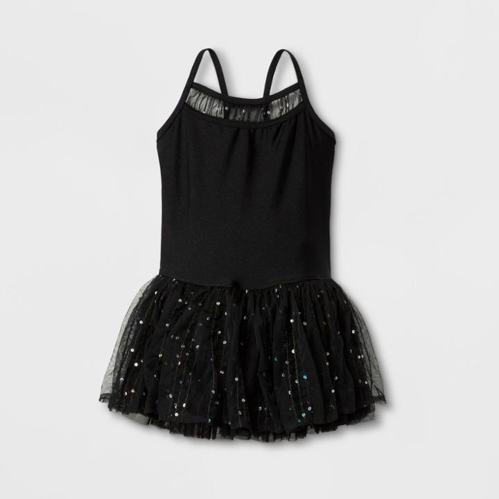 Danshuz Toddler Girls' Camisole Style Activedress With Embroidered Back And Foil Sequin Back Panels, Yoke And Triple Layer Skirt - Black 2-4,