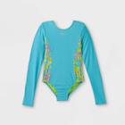 Speedo Girls' Groovy Swirl Print Long Sleeve One Piece Rash Guard - Blue