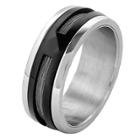 Men's West Coast Jewelry Two-tone Stainless Steel Cable Inlay Spinner Ring (8), Black