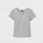Girls' Cinch Front Lettuce Edge Short Sleeve T-shirt - Art Class Gray