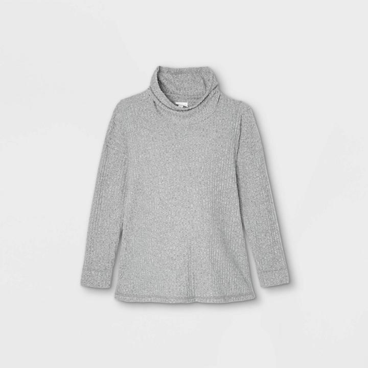 Maternity Long Sleeve Cowl Neck Cozy Rib T-shirt - Isabel Maternity By Ingrid & Isabel Gray
