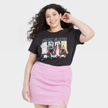 Women's Demon Slayer Plus Size Short Sleeve Graphic T-shirt - Black