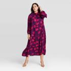 Women's Plus Size Floral Print High Neck Long Sleeve Tiered Dress - A New Day Dark Purple