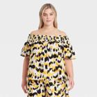 Women's Plus Size Short Sleeve Smocked Bardot Top - Who What Wear White Geometric Print