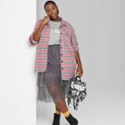 Women's Plus Size Plaid Long Sleeve Collared Oversized Button-down Flannel Shirt - Wild Fable Pink