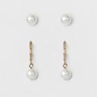 Women's Pearl Stud And Drop Duo Earring Set - A New Day Gold/white