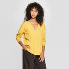 Women's Long Sleeve V-neck Pullover Sweater - Prologue Yellow