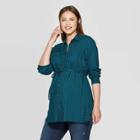 Maternity Printed Long Sleeve Collared Popover Tunic - Isabel Maternity By Ingrid & Isabel Teal Xs, Infant Girl's, Blue