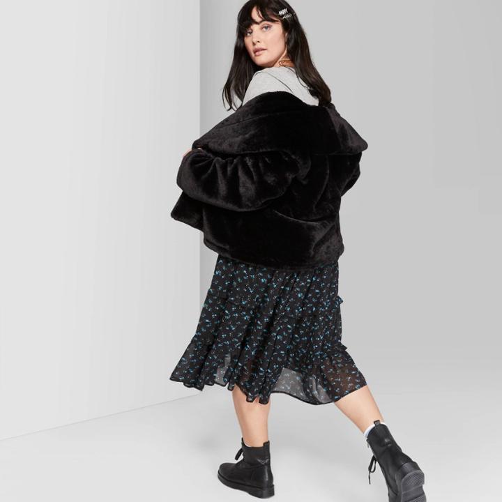Women's Plus Size Floral Print Tiered Midi A Line Skirt - Wild Fable Black 3x, Women's,