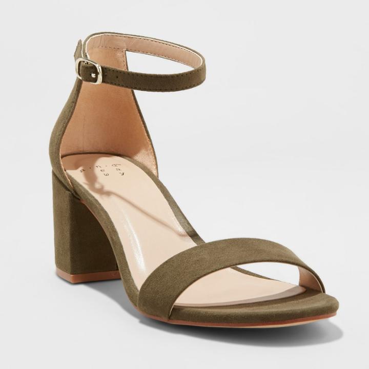 Women's Michaela Wide Width Block Heel Pumps - A New Day Olive (green) 10w,