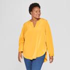 Women's Plus Size Long Sleeve Woven Popover - Ava & Viv Gold