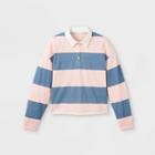 Girls' Rugby Striped Polo Long Sleeve T-shirt - Art Class Blue/pink