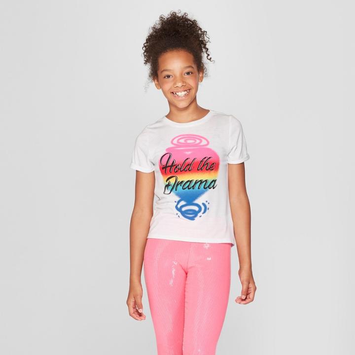 Nickelodeon Girls' Jojo Siwa Roll Cuff Short Sleeve T-shirt - White