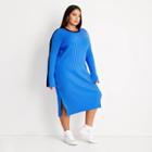 Women's Plus Size Ribbed Long Sleeve Side Button Sweater Dress - Future Collective With Kahlana Barfield Brown Blue