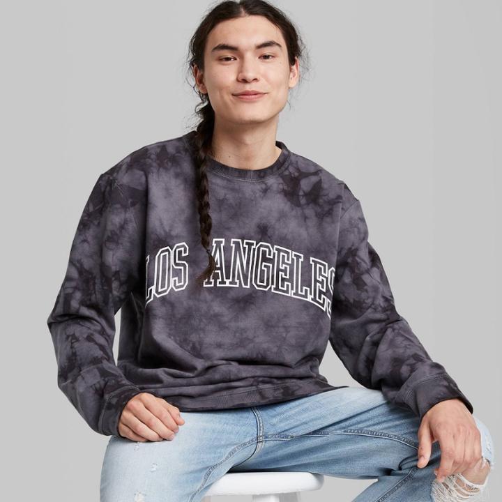 Adult Printed Regular Fit Crewneck Sweatshirt - Original Use Black/tie-dye Design