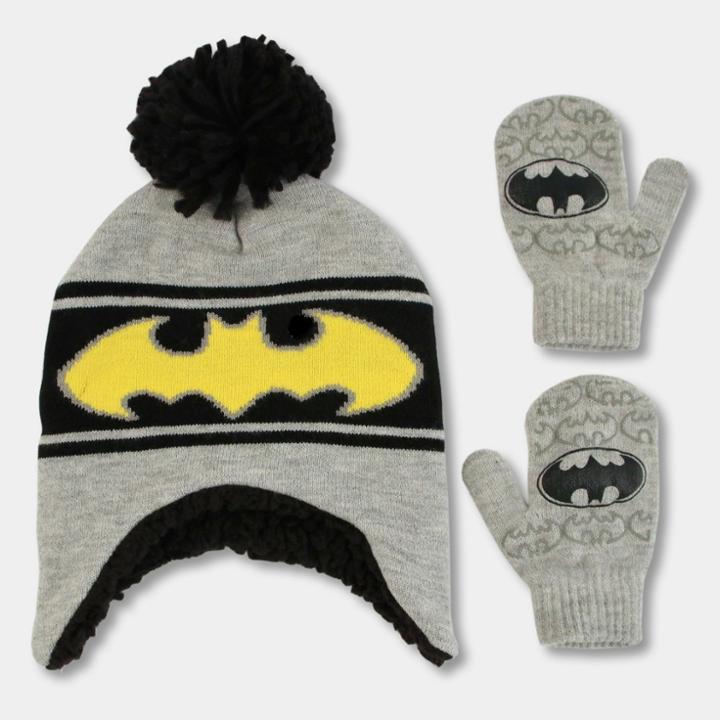 Toddler Boys' Batman Hat And Mitten Set - Black