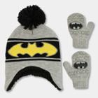 Toddler Boys' Batman Hat And Mitten Set - Black