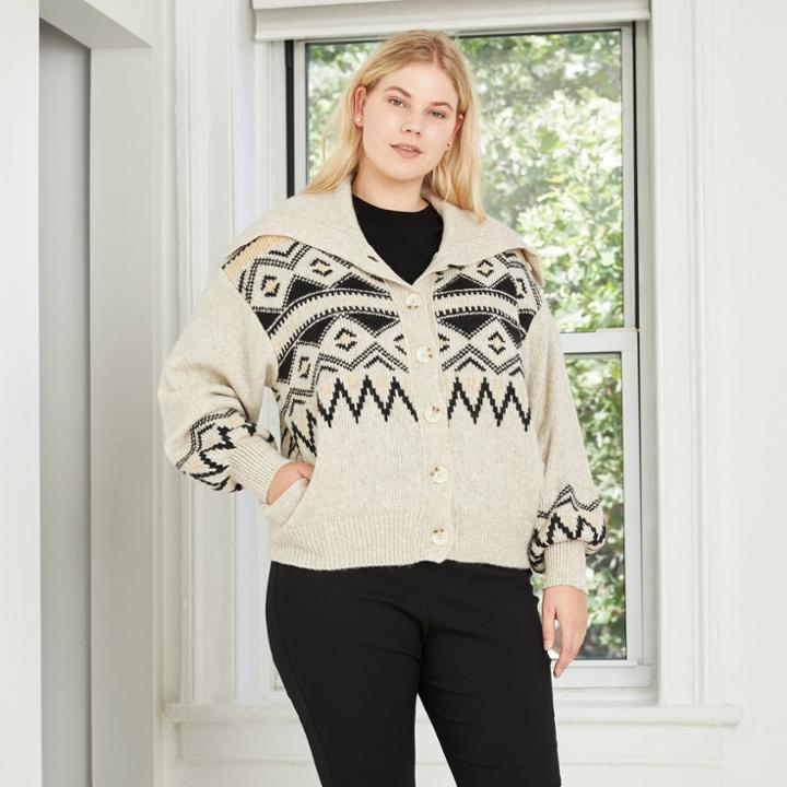 Women's Plus Size Fairies Print Cardigan - Who What Wear Beige