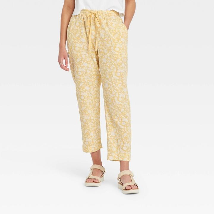 Women's High-rise Lounge Pants - Universal Thread Gold Floral Print