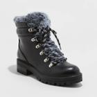 Women's Lindy Faux Fur Hiking Boots - A New Day Black