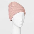 Women's Shaker Stitch Knit Cuff Beanie - A New Day Pink