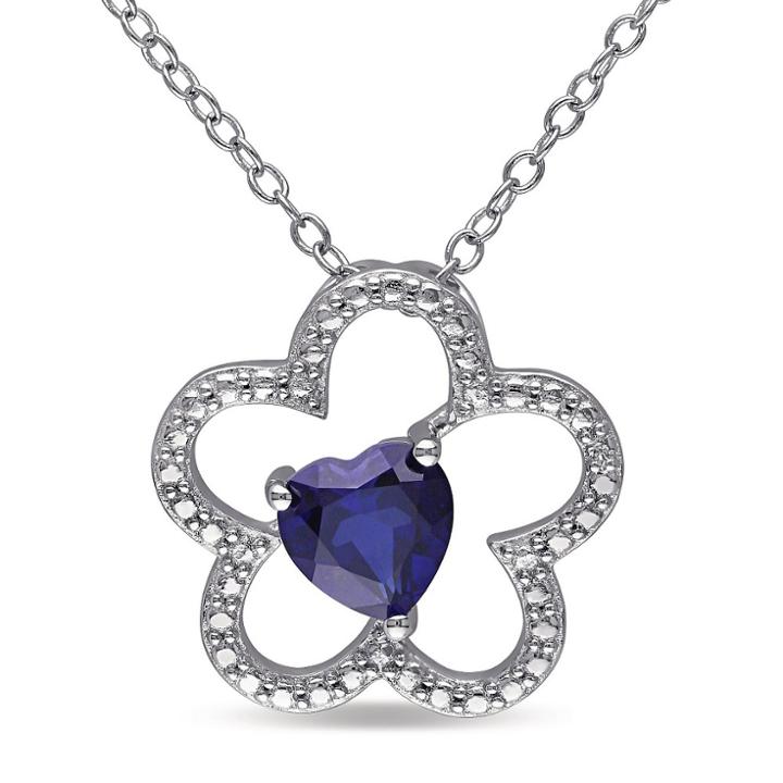 Target 1 Ct. T.w. Simulated Blue Sapphire Triple Heart Necklace In Sterling Silver -