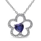 Target 1 Ct. T.w. Simulated Blue Sapphire Triple Heart Necklace In Sterling Silver -