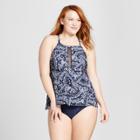 Costa Del Sol Women's Plus Size High Neck Tankini - Navy/white