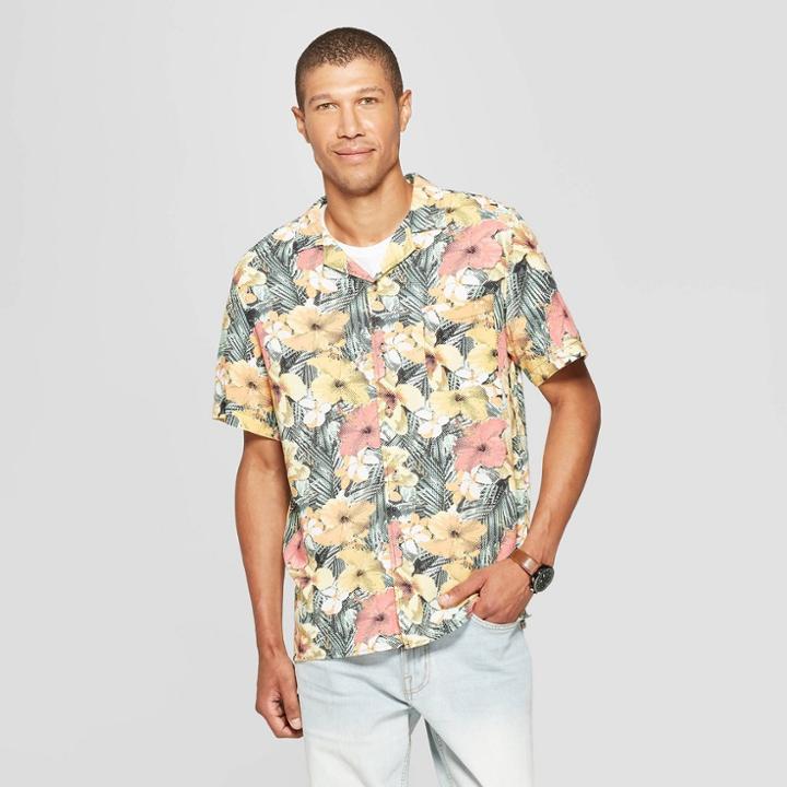 Target Men's Floral Print Short Sleeve Button-down Shirt - Goodfellow & Co