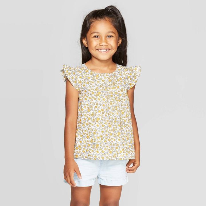 Oshkosh B'gosh Toddler Girls' Flutter Sleeve Floral Blouse - Yellow 2t, Toddler Girl's