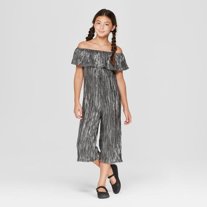 Girls' Ruffle Short Sleeve Jumpsuit - Art Class Black
