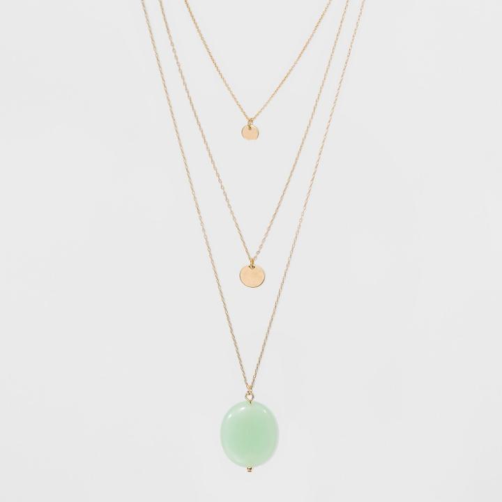 Three Rows, Coin, And Semi-precious Stone Long Necklace - A New Day Gold,