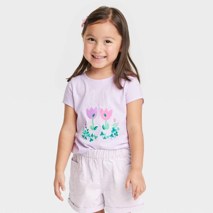 Toddler Girls' Bunny & Flowers Short Sleeve T-shirt - Cat & Jack Light Violet 12m,