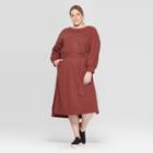 Women's Plus Size Long Sleeve Boat Neck Midi Sweater Dress - Prologue Red X, Women's