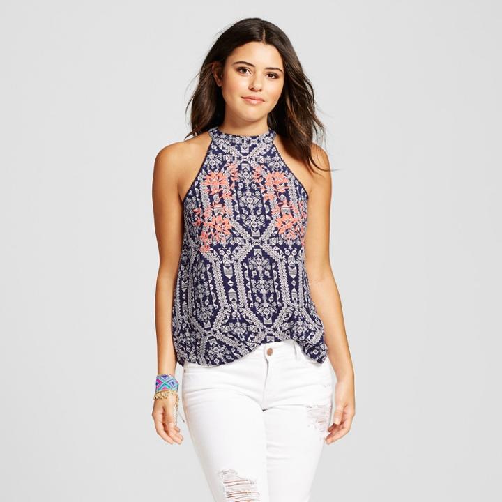 Women's Mockneck Printed Tank Top - Xhilaration (juniors') Navy (blue)