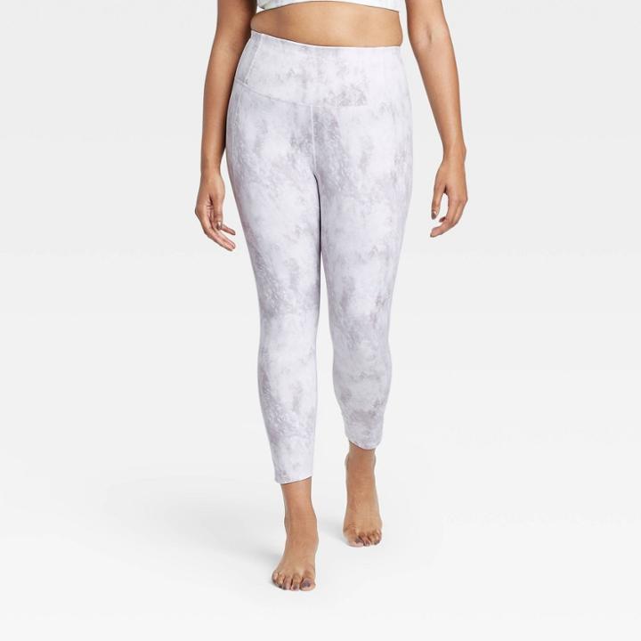 Women's Marble Print Contour Power Waist High-rise 7/8 Leggings 24 - All In Motion Cream Xs, Women's, Ivory