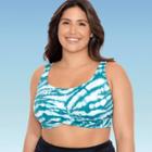 Women's Plus Size Slimming Control Wrap-front Bikini Top - Beach Betty By Miracle Brands Teal/green Tie-dye