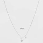 Silver Plated Cubic Zirconia Initial 'n' Chain Pendant Necklace And Earring Set - A New Day