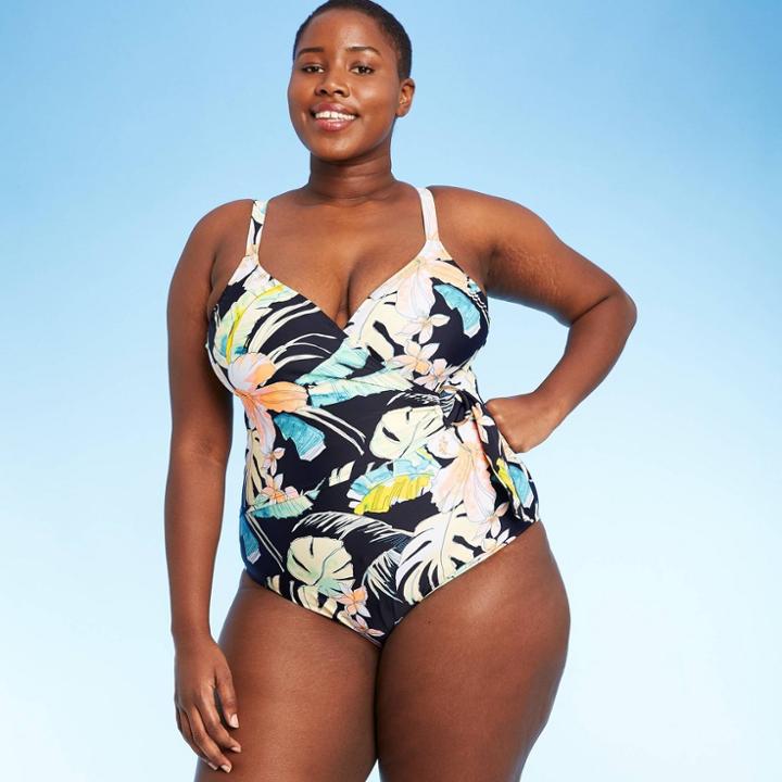 Women's Plus Size Double Ring Wrap Classic One Piece Swimsuit - Kona Sol Multi 24w,