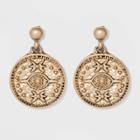 Ball Post And Etched Disc Drop Earrings - Universal Thread Gold, Women's,