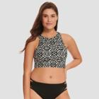 Women's Slimming Control High Neck Bikini Swim Top - Beach Betty By Miracle Brands White/black