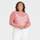 Women's Plus Size Long Sleeve Mesh Top - Ava & Viv Red X