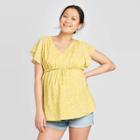 Maternity Floral Print Short Sleeve Ruffle Bump Woven Blouse - Isabel Maternity By Ingrid & Isabel Yellow