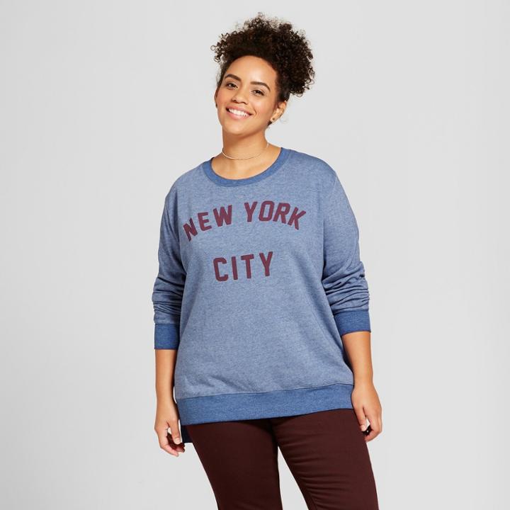 Target Women's Plus Size New York City Long Sleeve Graphic Sweatshirt - Zoe+liv (juniors') Blue