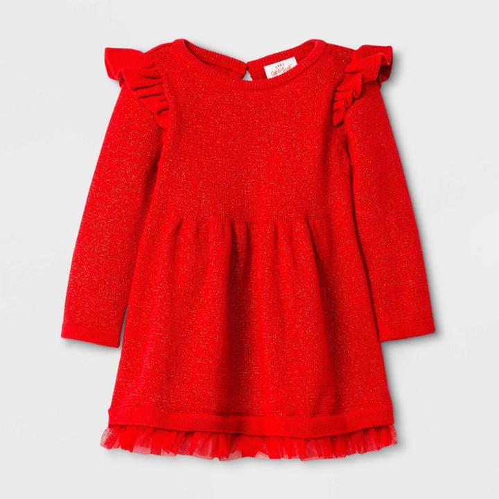 Baby Boys' Ruffle Sleeve Sweater Dress - Cat & Jack Red Newborn, Girl's