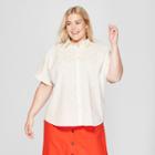 Women's Plus Size Short Sleeve Tie Front Button-down - Universal Thread Cream X, Beige