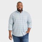 Men's Tall Plaid Standard Fit Long Sleeve Button-down Shirt - Goodfellow & Co Aqua Blue/plaid