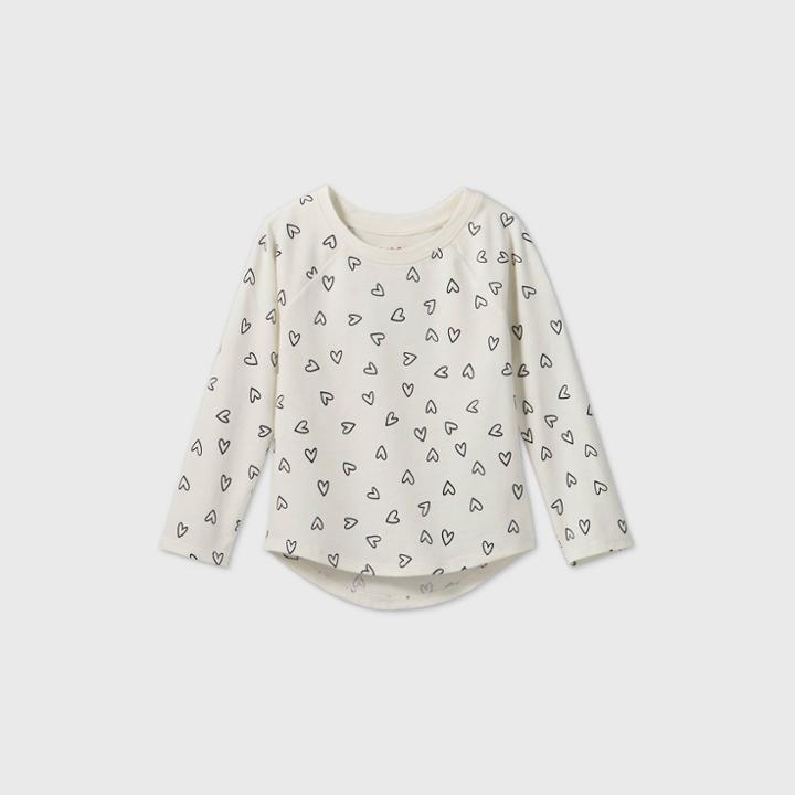 Toddler Girls' Long Sleeve Heart T-shirt - Cat & Jack Cream/navy 12m, Ivory/blue