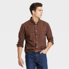 Men's Checked Regular Fit Stretch Poplin Long Sleeve Button-down Shirt - Goodfellow & Co Gold/check