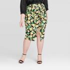 Women's Plus Size Floral Print Mid-rise A-line Midi Skirt - Who What Wear Black